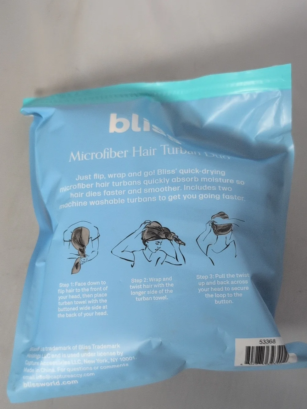 Bliss Microfiber Hair Turban Set of 2 Blue & White